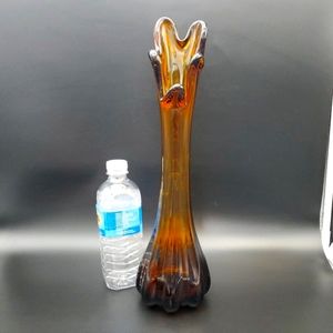Retro Five Finger Pulled Glass Vase Rootbeer Amber 39cm Taiwan
